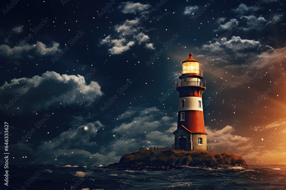 Poster lighthouse on the island.