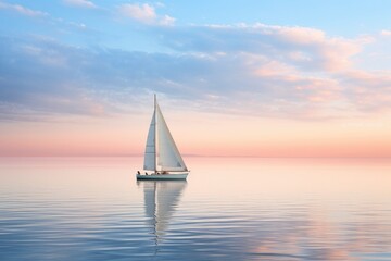 Sailing sailboat at sunset.