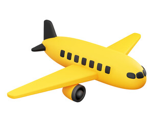 Cute 3D Cartoon Yellow and Black Airplane Isolated on White Background Side View. For Travel Advertise, Commercial Aviation or Air Transportation Concept. Vector Illustration of 3D Render.
