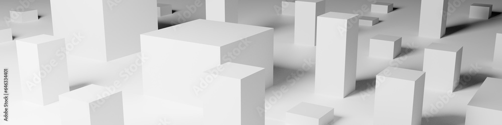 Poster abstract white background with cubes. 3d render.