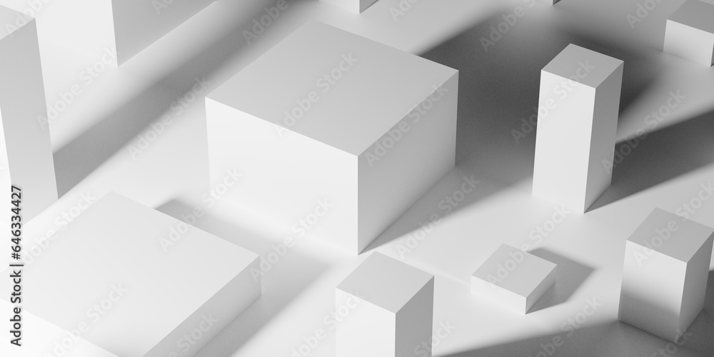 Poster abstract white background with cubes. 3d render.