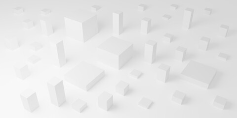 Abstract white background with cubes. 3D render.
