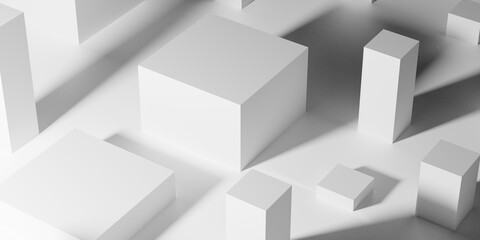 Abstract white background with cubes. 3D render.