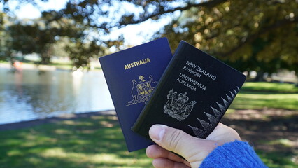 two passports from New Zealand and Australia. Australian citizenship. New Zealand citizenship. kiwi...