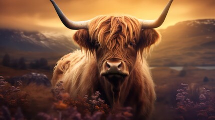 Highland cow with horns