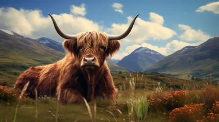 Photo sur Aluminium brossé Highlander écossais Highland cow with horns