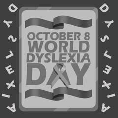 Bold text in board with gray ribbon on dark gray background to commemorate World Dyslexia Day on October 8