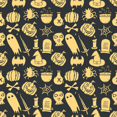 Seamless Halloween pattern. Doodle Halloween background