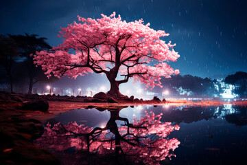 Fototapeta na wymiar Cherry blossoms at night