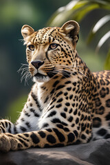 a leopard taking rest on the rock. Generated by AI tools.