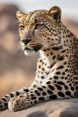 a leopard taking rest on the rock. Generated by AI tools.