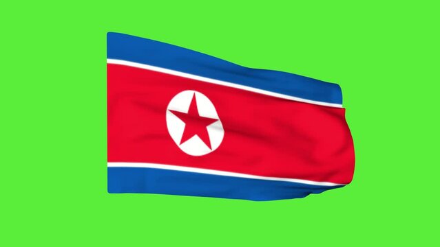Flag of North Korea on a green screen. 3D animation.