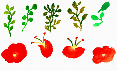 Four Leaf Branches and Orange Blossoms - Hand Painted Watercolor Painting