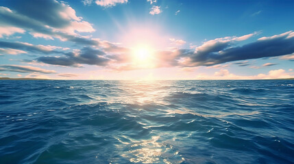 大海原と青空と太陽の風景「AI生成画像」 - obrazy, fototapety, plakaty