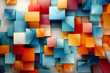 3d ilustration of abstract background with cubes in blue and orange colors
