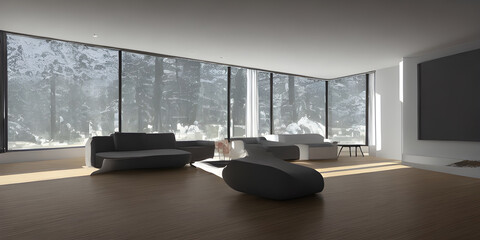 The interior of the room with furniture. Created with the help of artificial intelligence