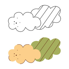 A small set with clouds. Black and white and color clipart vector illustration.