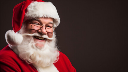 Happy Santa Claus studio portrait look to the camera on black background,copy space