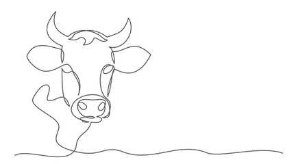 Cow One line drawing on white background