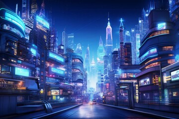 Futuristic cyberpunk neon city. Generate Ai - obrazy, fototapety, plakaty