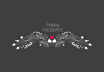 Christmas Chalkboard hand drawn illustration with twigs, leaves, hearts, Christmas tree sprigs in doodle style