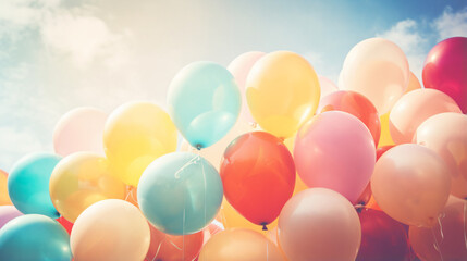 Fototapeta na wymiar Multicolor balloons with a retro instagram filter