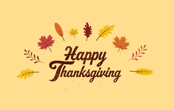 Thanksgiving poster with hand drawn leaf vector elements