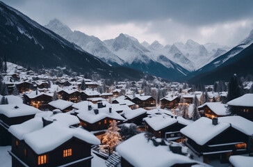 A snowcovered Alpine village