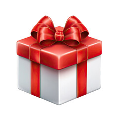 Gift box with red ribbon isolated on transparent and white background