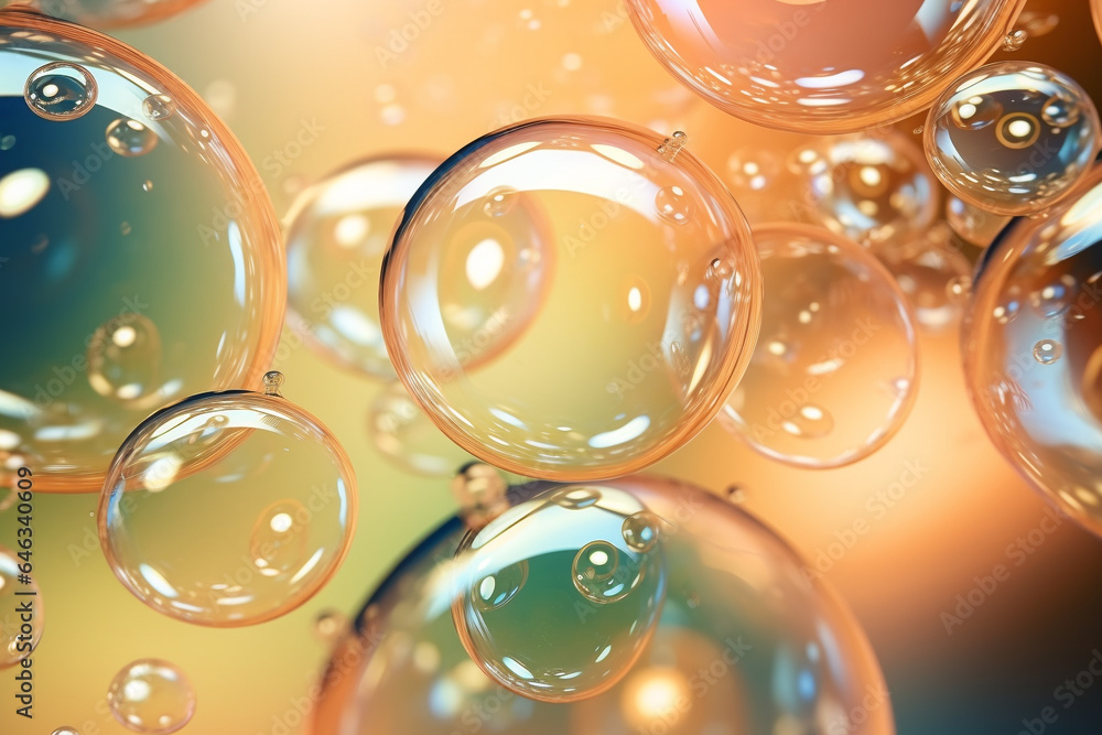 Poster close up of water with bubbles for cosmetic background.created with generative ai technology.