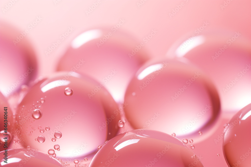 Poster close up of water with bubbles on a pink background for cosmetic background.created with generative 