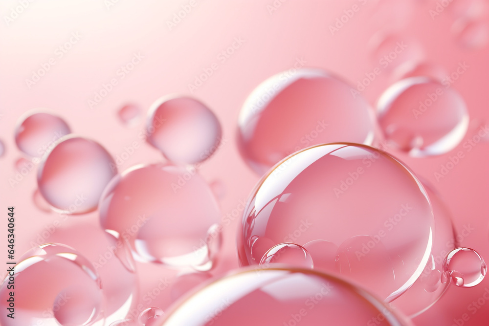 Poster close up of water with bubbles on a pink background for cosmetic background.created with generative 