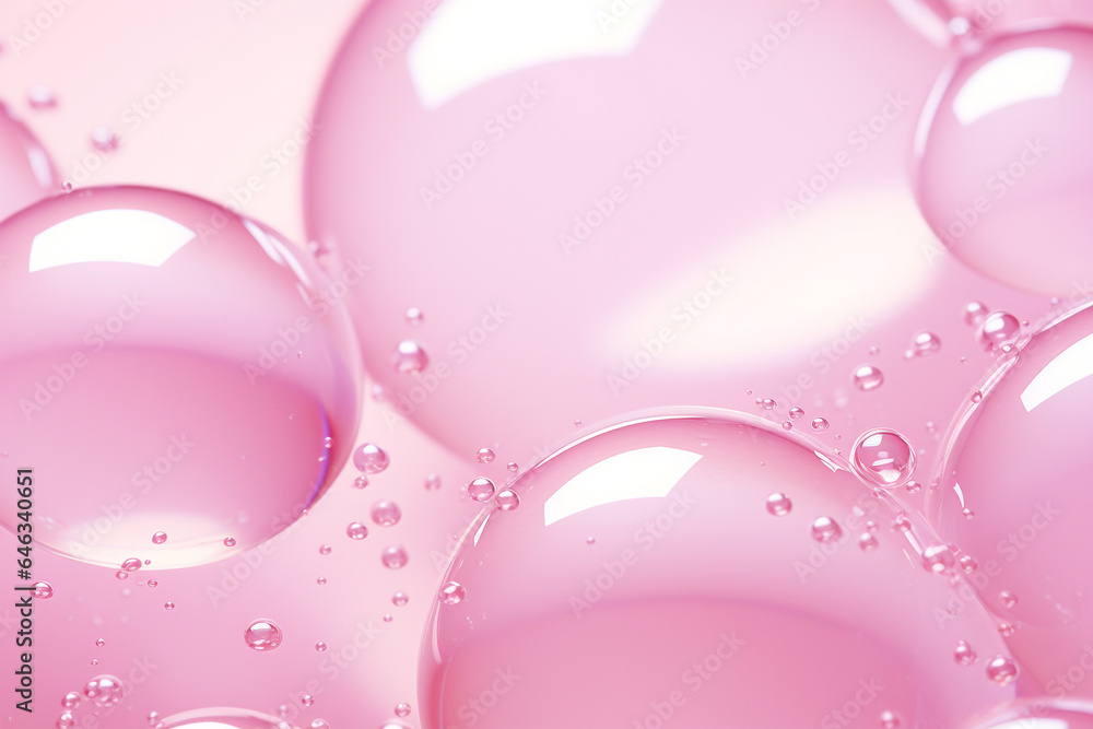 Poster close up of water with bubbles on a pink background for cosmetic background.created with generative 
