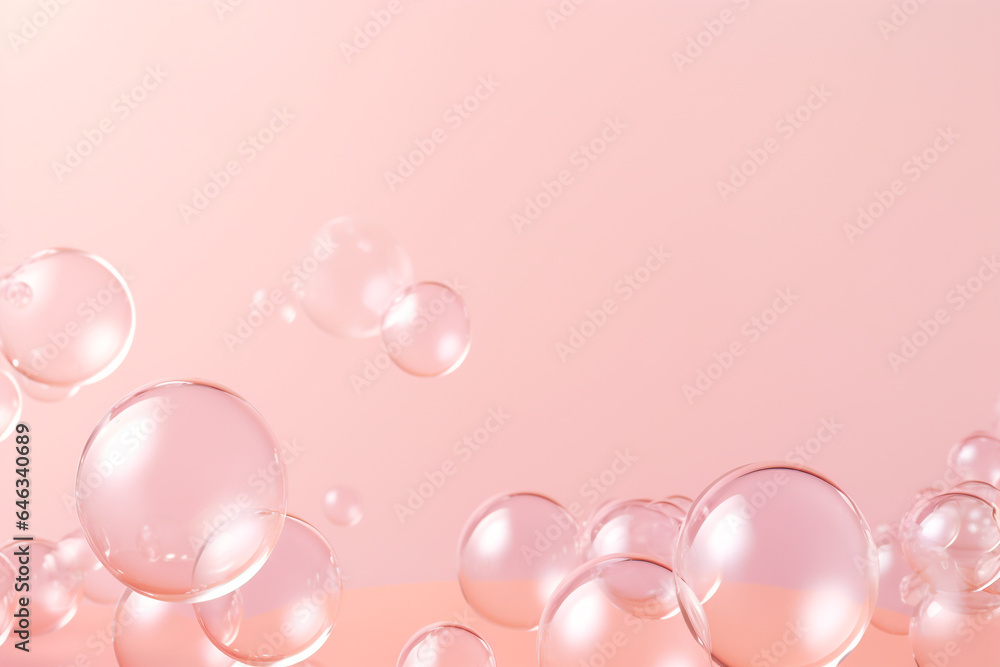 Poster close up of water with bubbles on a pink background for cosmetic background.created with generative 