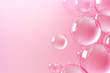 Close up of water with bubbles on a pink background for cosmetic background.Created with Generative AI technology.