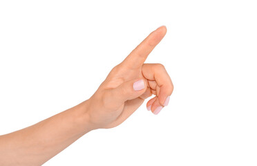 Female hand showing or touching isolated on transparent background