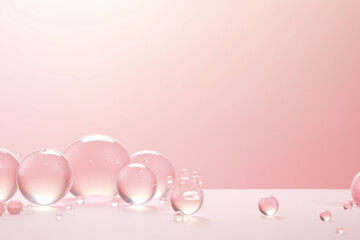 Close up of water with bubbles on a pink background for cosmetic background.Created with Generative AI technology.