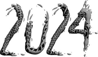 Happy New Year 2024 Black And White Urban Vector Texture Template. Dark Messy Dust Overlay Distress Background. Easy To Create Abstract Dotted, Scratchedg