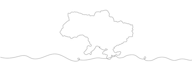 Continuous line drawing of Ukraine map. One line image of Ukraine map. One line drawing background. Vector illustration.