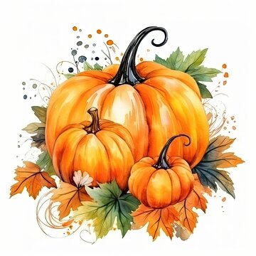 Many pumpkins illlustration cartoon ready to decorate houses at Halloween. Generative AI