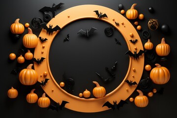 Top view Halloween concept with pumpkins on a solid colour