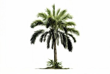 A solitary palm tree against a pure white backdrop