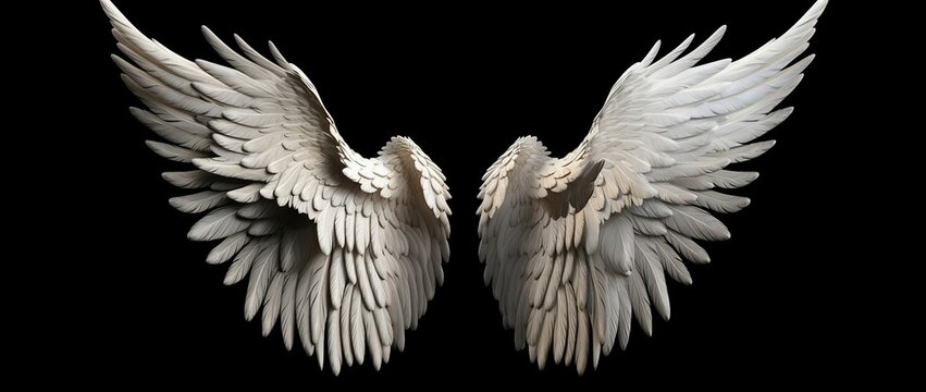 Two white angel wings on a black background