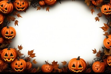 Top view Halloween concept with pumpkins on a solid colour