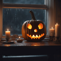 Spooky halloween pumpkins and candles