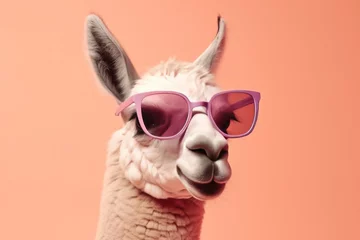 Deurstickers Lama pink sunglasses. Generate Ai © nsit0108