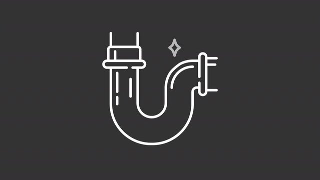 White icon animation of waste pipe cleaning, HD video with transparent background, seamless loop 4K video representing housekeeping.