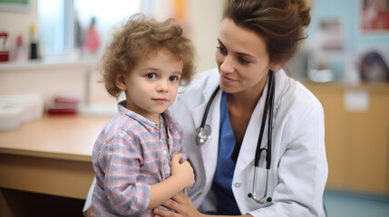 a child with a doctor in a medical office