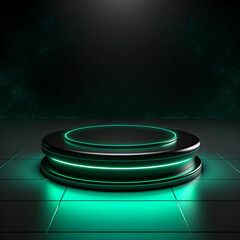 Fototapeta premium Dark green circle natural futuristic podium 3d render
