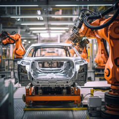 Fototapeta premium robot building an automobile car.